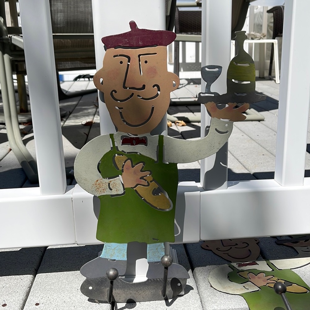 Whimsical kitchen chef wall hook. Heavy-  made of iron or steel/metal.